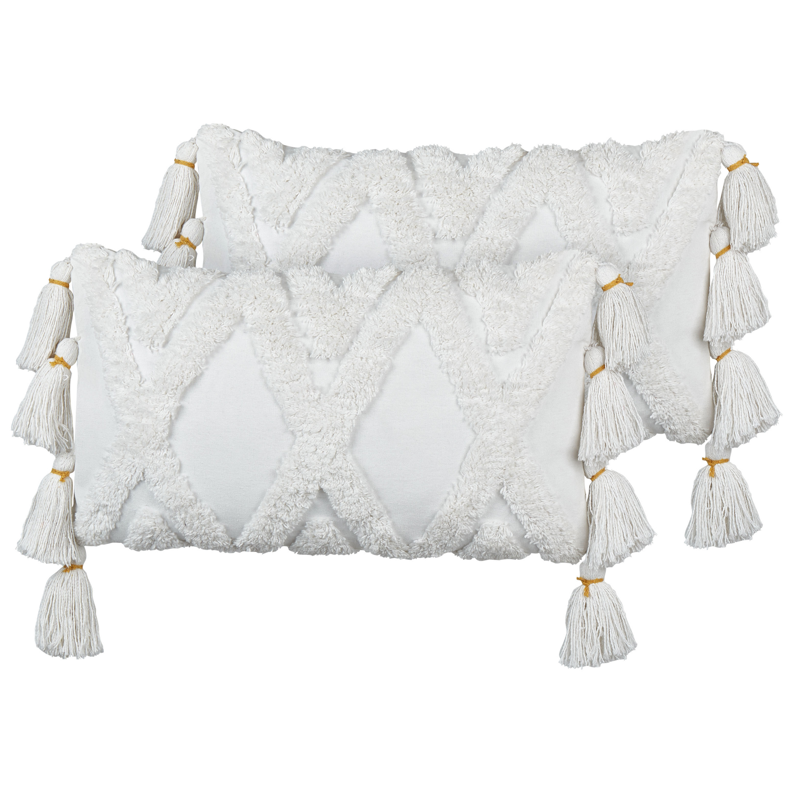 Beliani conjunto de 2 cojines decorativos daur algodón 30 x 50 cm blanco patrón geométrico
