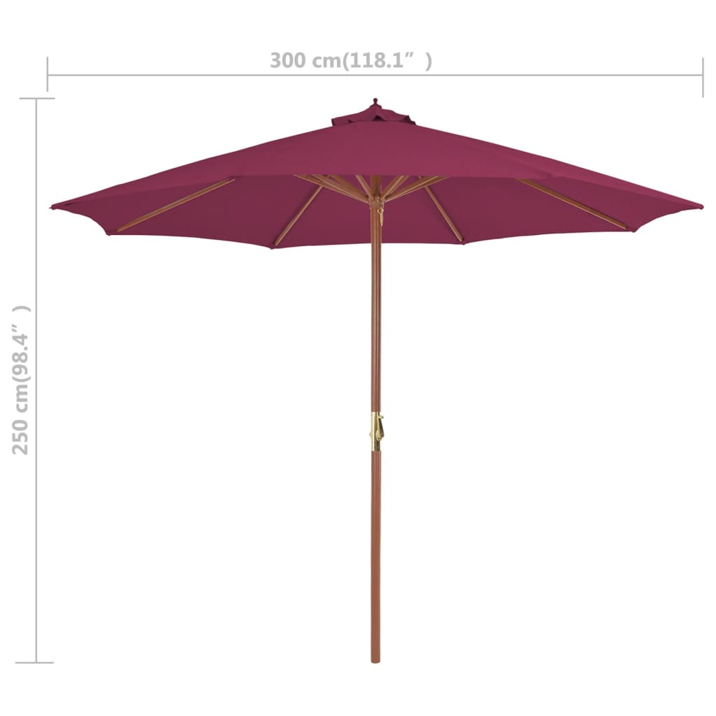 Parasol avec mât en bois 300cm Rouge bordeaux - 7