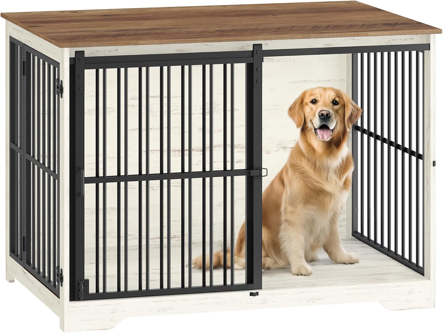 Caixa de transporte para cães, mesa de apoio, canil moderno, casota para cachorros, casota para animais de estimação, 2 portas, branco e castanho - 2