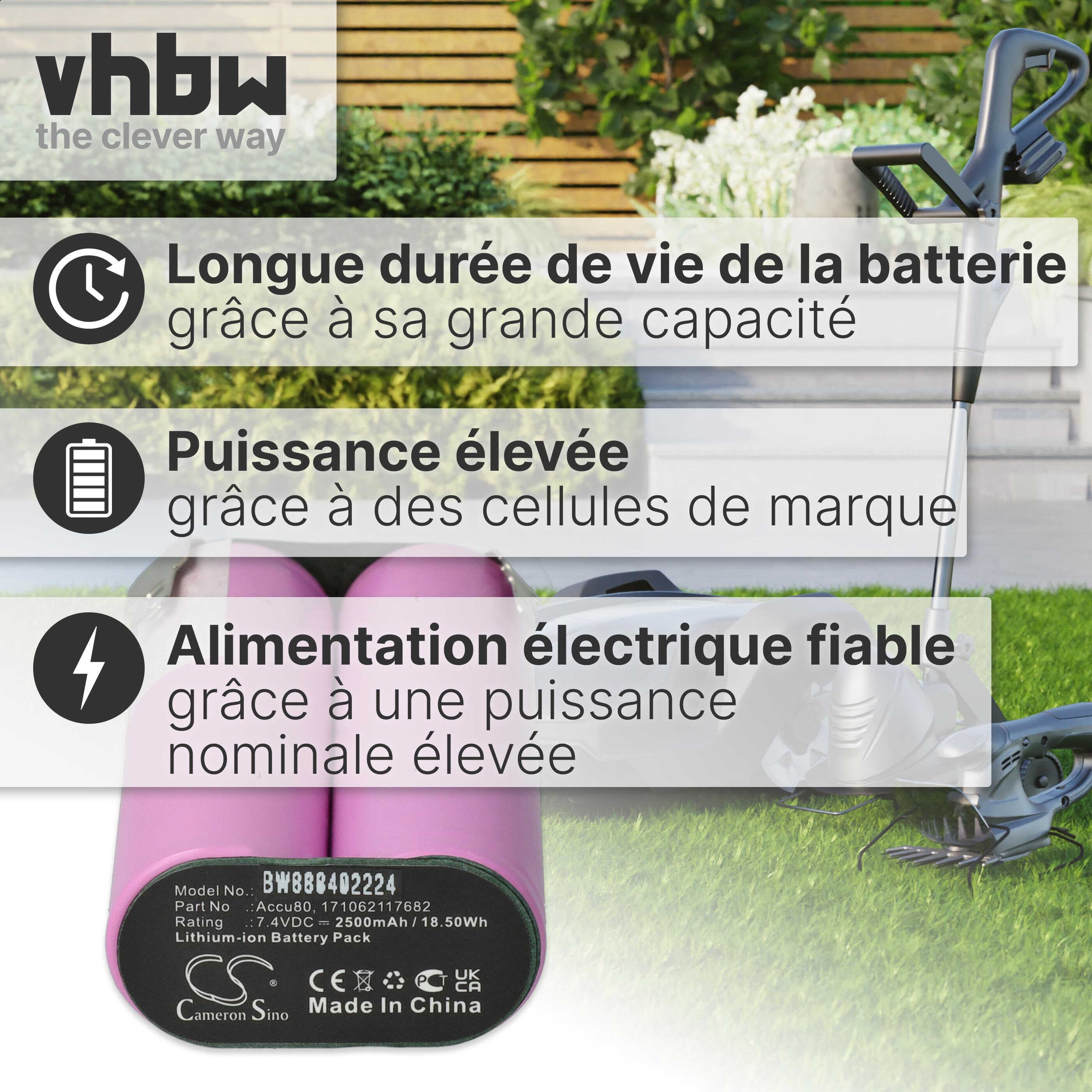 vhbw Batterie compatible avec Wolf Garten 8824, 8803, BS80 Plus (2500mAh, 7,4V, Li-ion) - 3