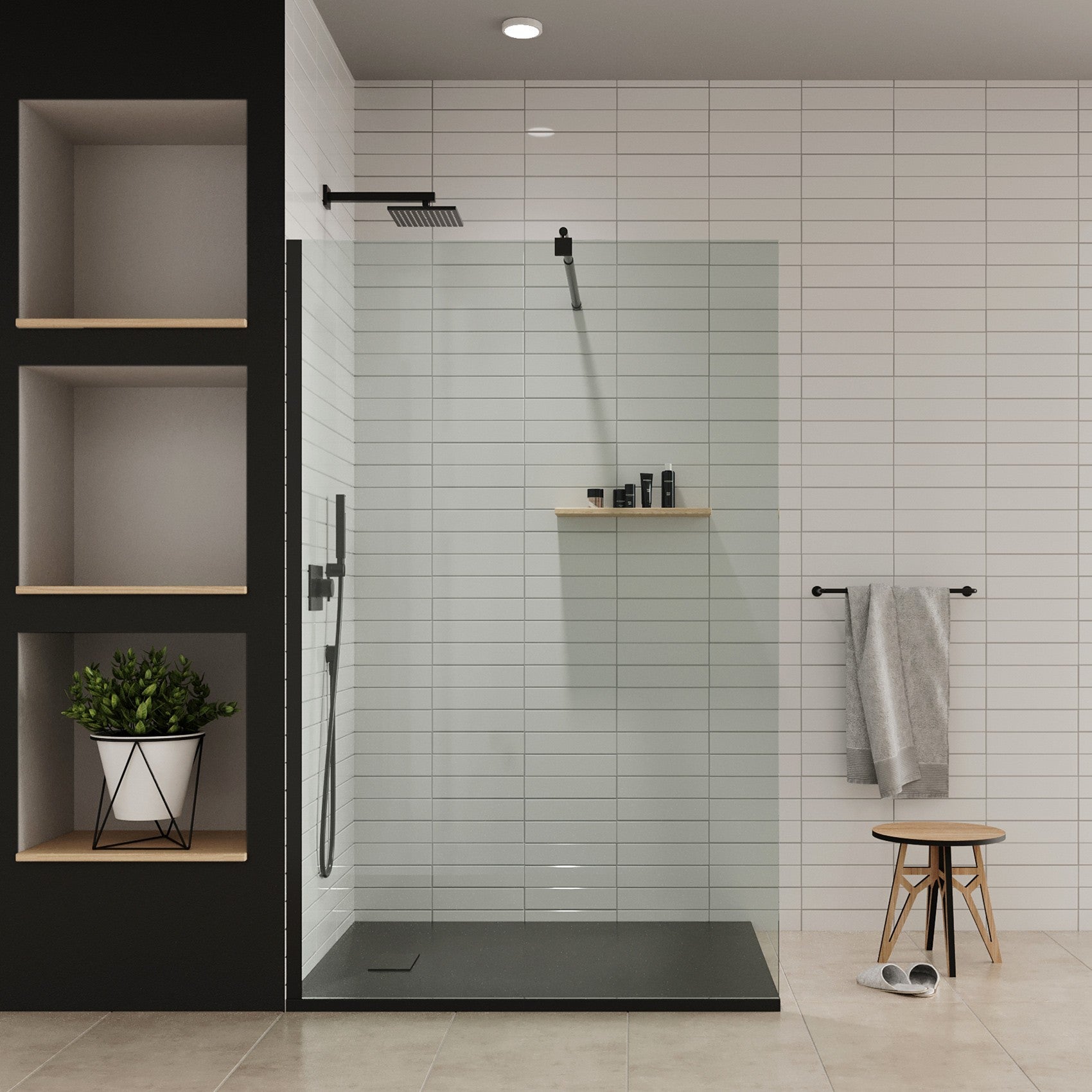 BAYA Receveur de douche 90 x 160 cm Noir extra-plat aspect pierre + bonde incluse - 7