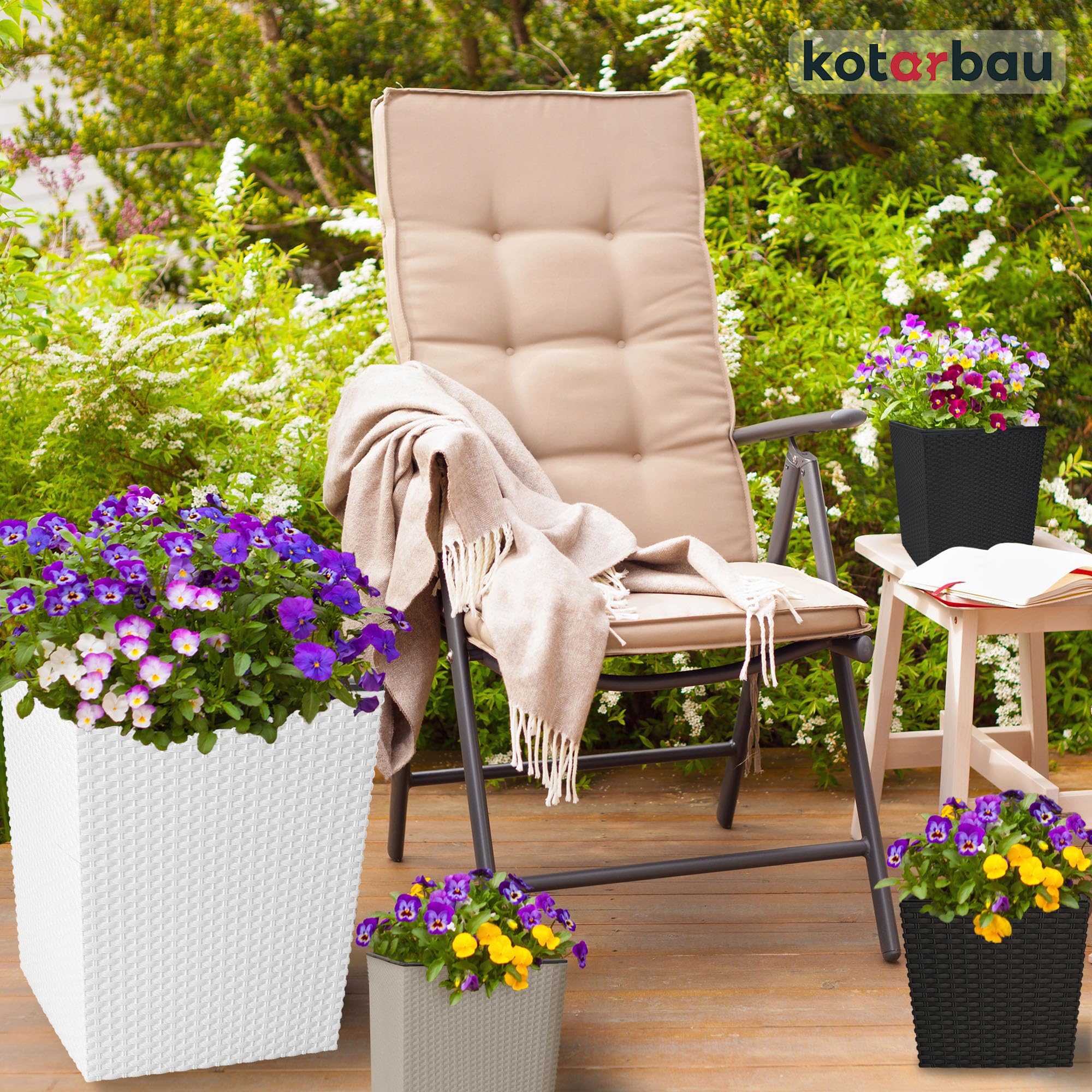 Lot de 2 Pots de Fleurs, 6,8 l, Hauteur : 20 cm, En Plastique, Avec Pot Intérieur, Type Rotin, Pour l'Intérieur et l'Extérieur - KOTARBAU - 9