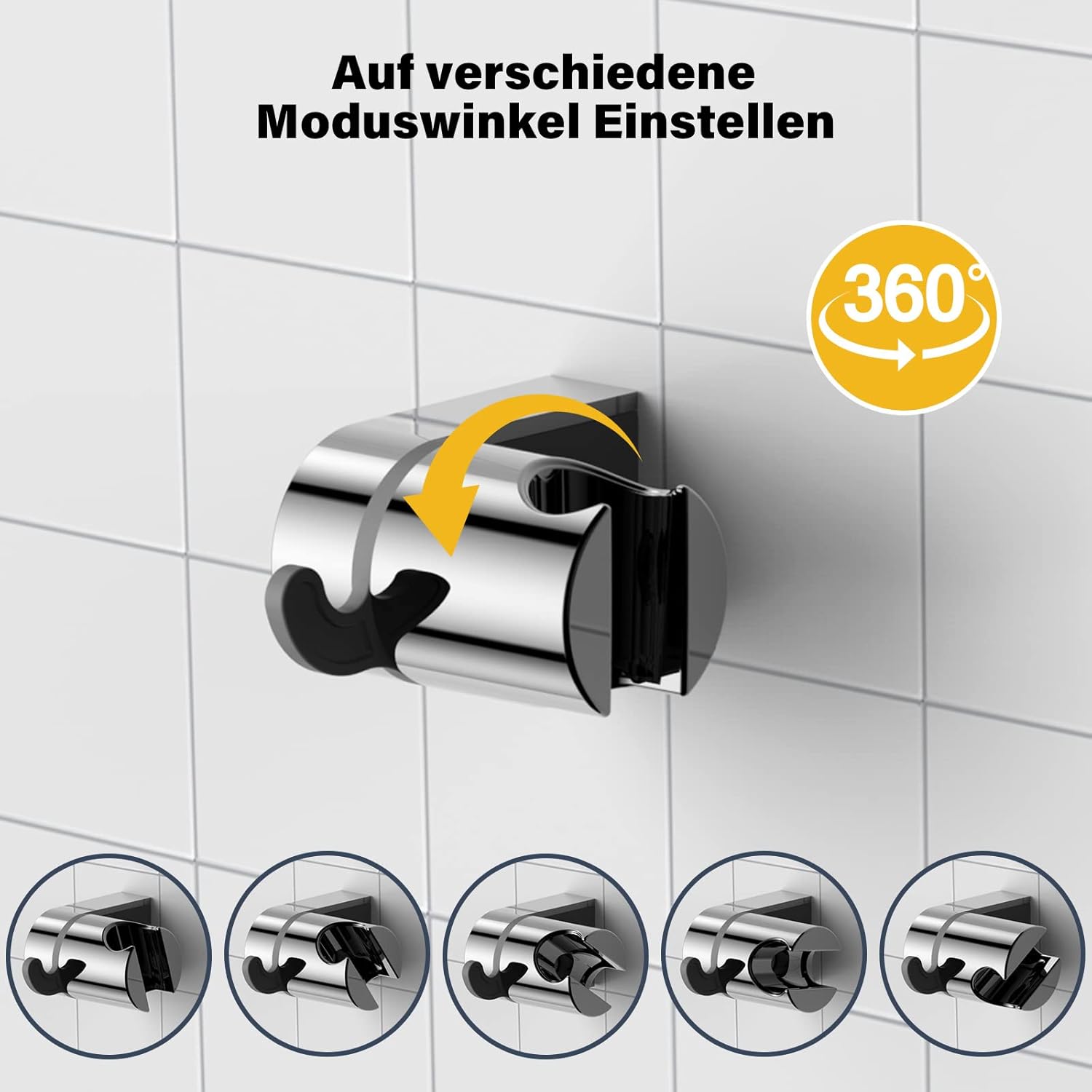 Support de pomme de douche avec matériel de fixation, support mural avec vis, finition chromée, compatible avec la plupart des flexibles de douche. - 3