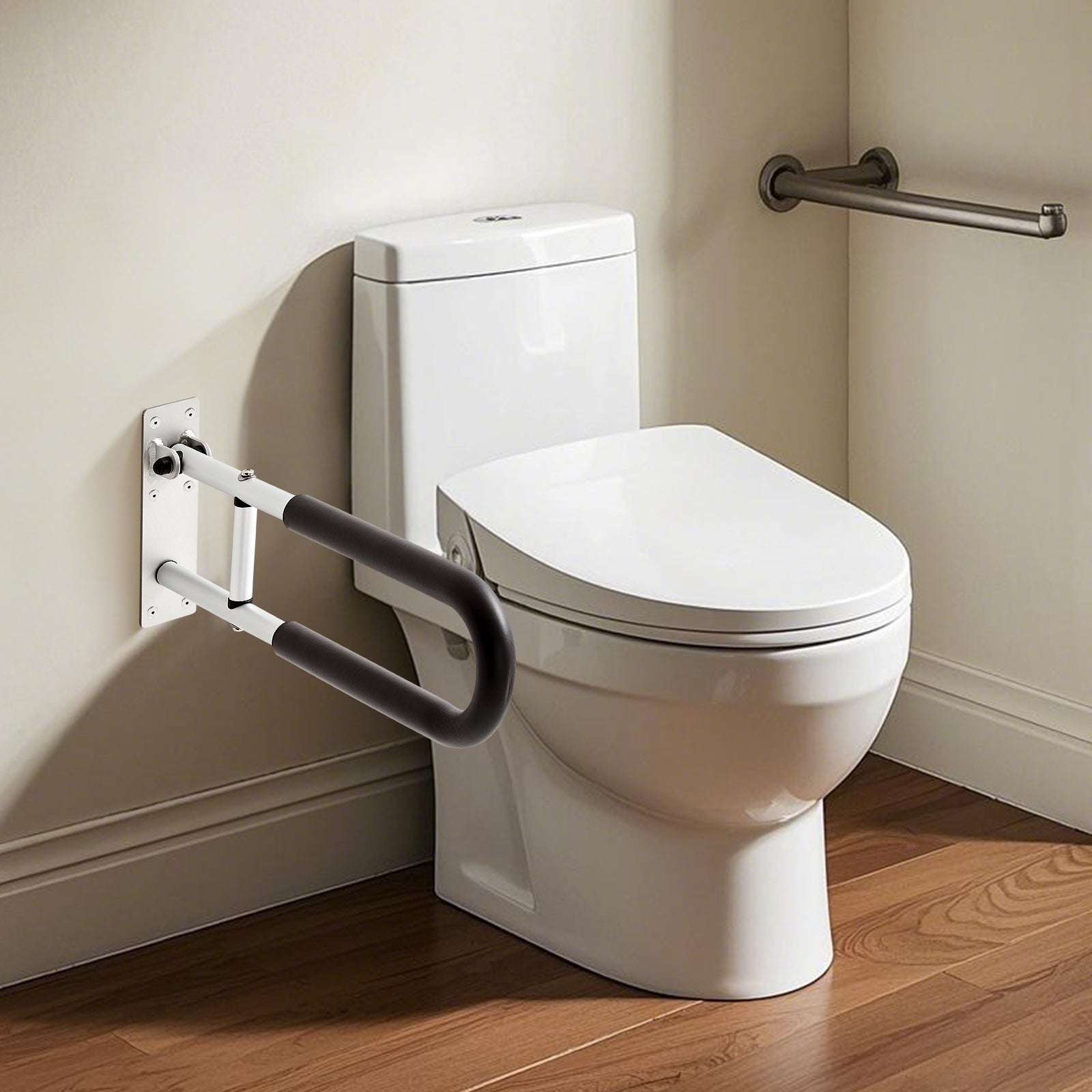 Barra di Supporto WC 605 mm,VEVOR Barra Pieghevole a U,Manico Antiscivolo,Capacità di Carico 136 kg,per Disabili,Anziani,Donne Incinte - 8