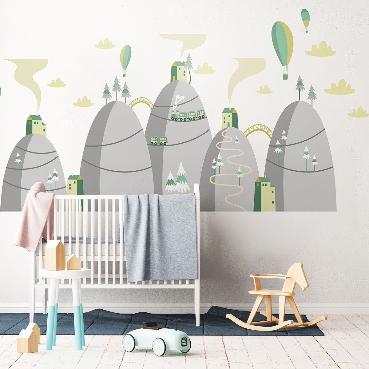 Adesivo bambino di montagna scandinavo mongolfiere in concorso - Sticker adesivo - adesivi murali - 60x90cm - 5