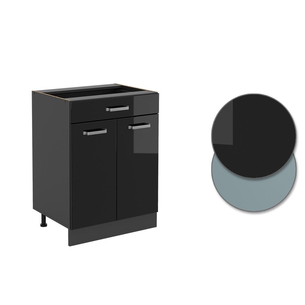 Vicco Meuble cuisine R-Line, Noir Haute brillance, 60cm avec tiroir, sans PT - 5