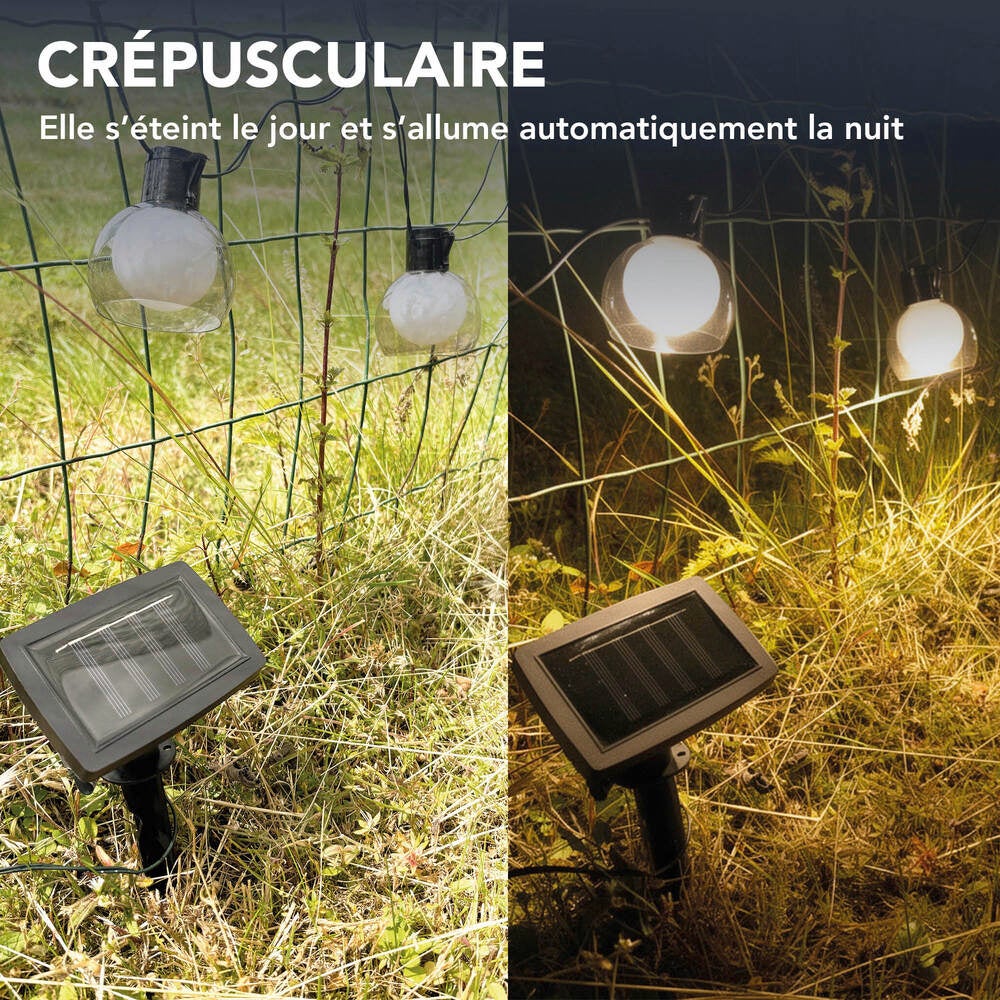 Guirlande Guinguette Solaire LED 6.15m, 10 ampoules, 2700K Blanc-chaud, IP44, Crépusculaire - Tibelec - 4