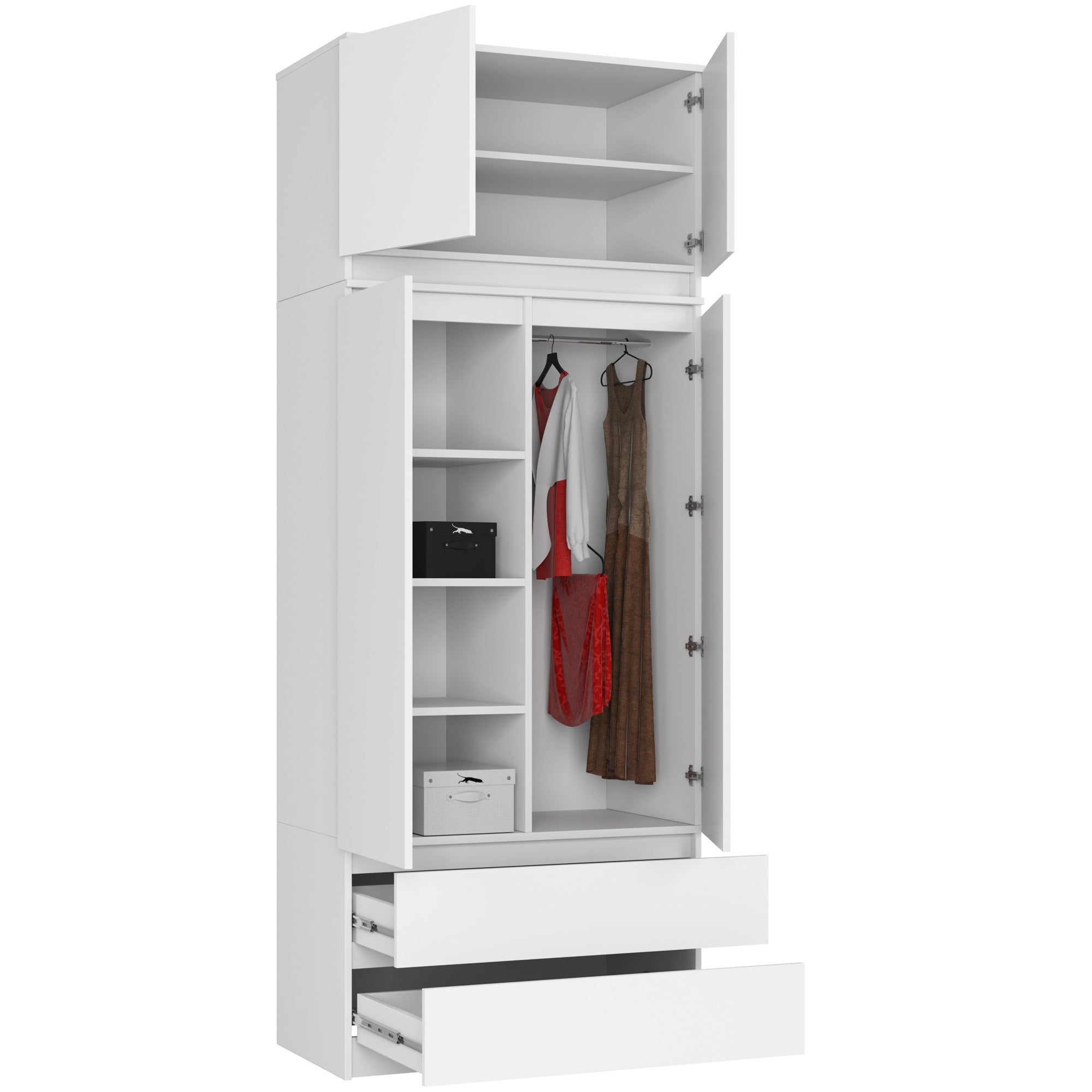 Armoire avec surmeuble AKORD S90 Blanche 90 cm 2 portes 2 tiroirs façade Blanche 6 étagères 90x51x234 cm - 2