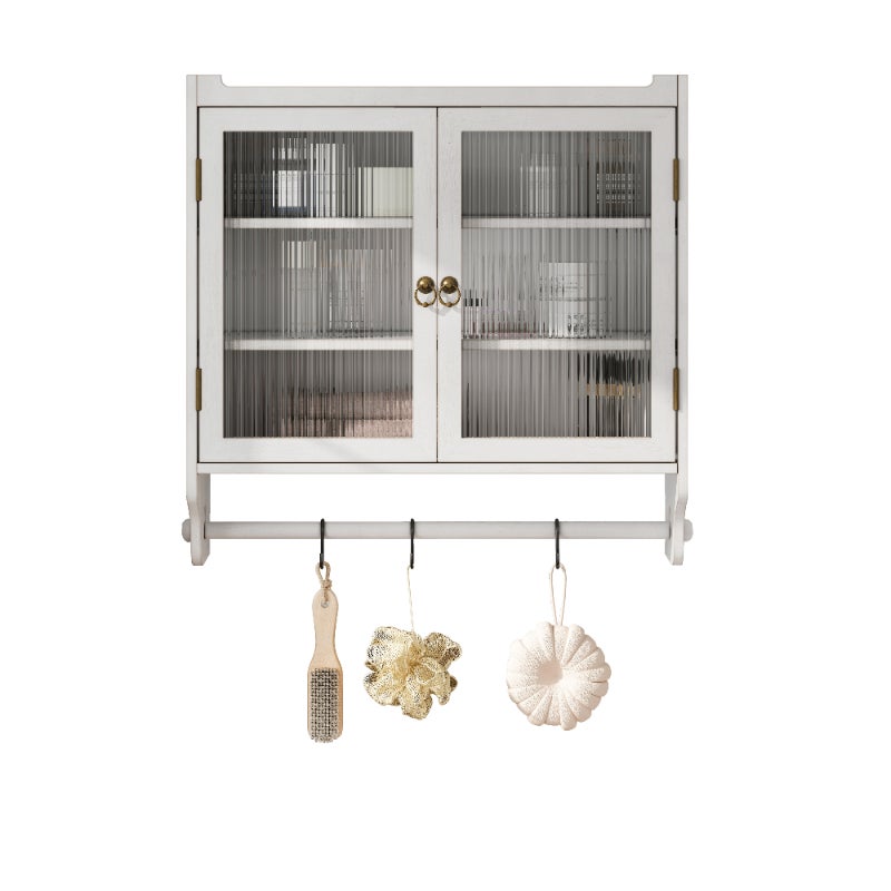 Cabinet mural vintage blanc avec portes vitrées, 3 étagères et porte-serviette, 63 cm - 7