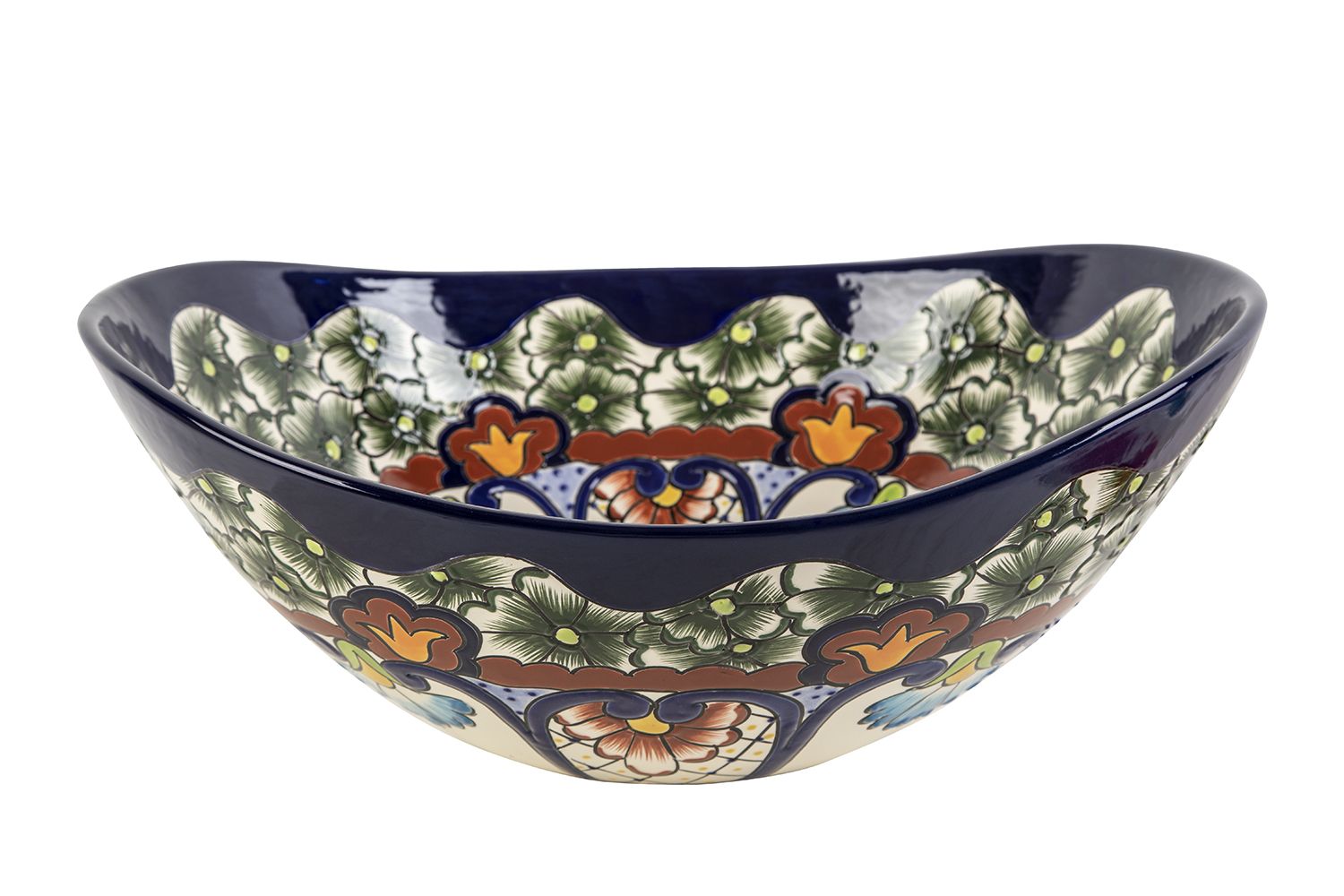 Meksykańska ceramiczna umywalka nablatowa z reliefem Juanetta Prima – owalna umywalka 46 x 38 x 15 cm | Umywalka Talavera z motywami