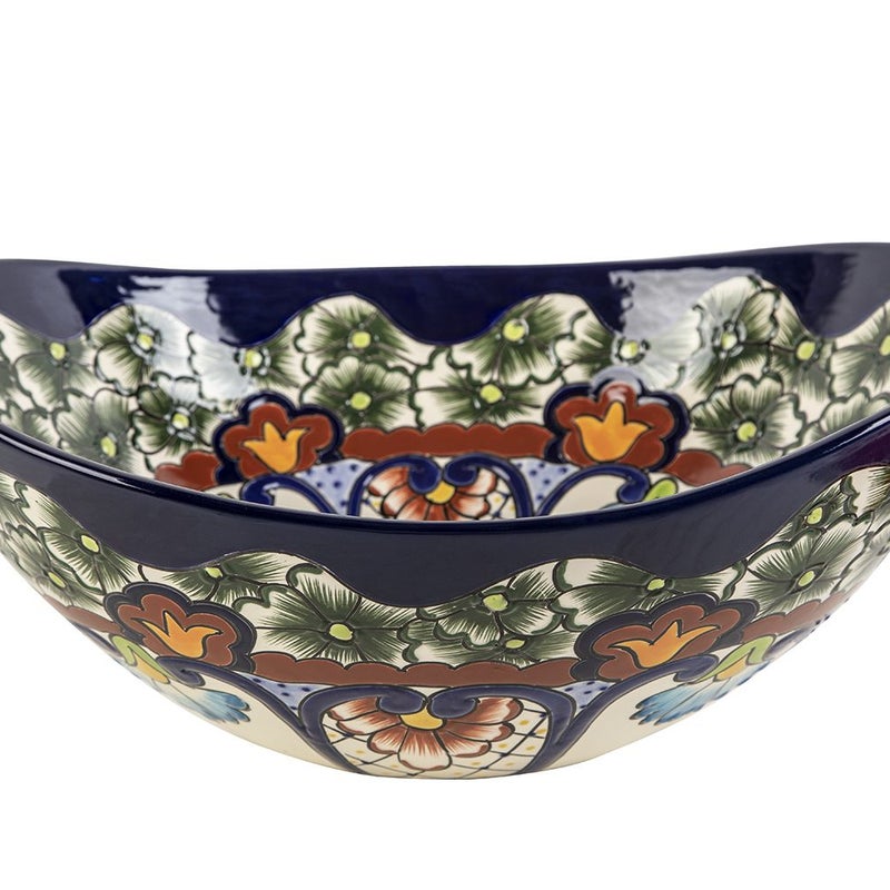 Meksykańska ceramiczna umywalka nablatowa z reliefem Juanetta Prima – owalna umywalka 46 x 38 x 15 cm | Umywalka Talavera z motywami