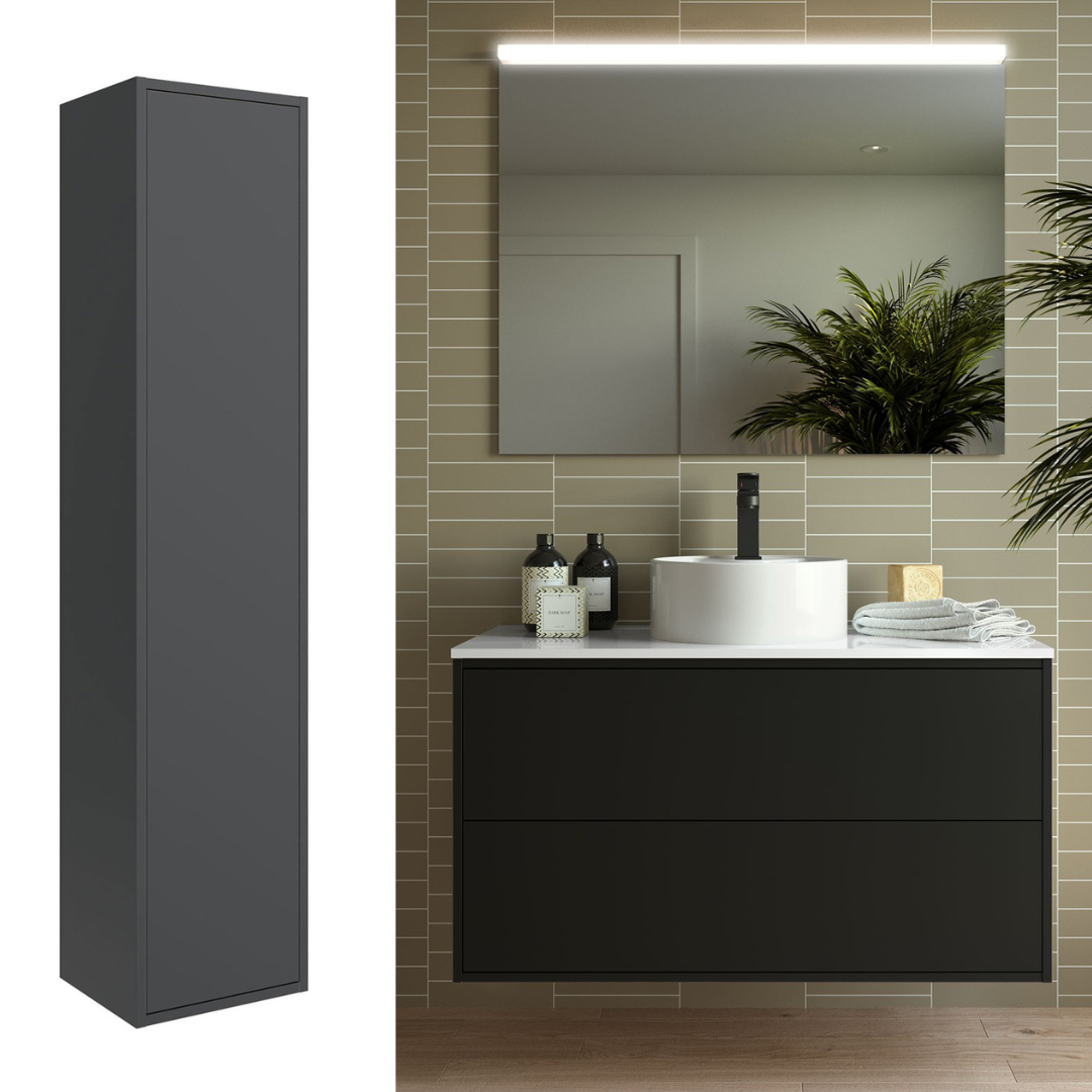 Ensemble Meuble Salle De Bain Lomadox – Vasque à Poser Noire, Meuble Anthracite Et Chêne – Miroir LED – Dimensions 130x200x46,5 Cm - 10