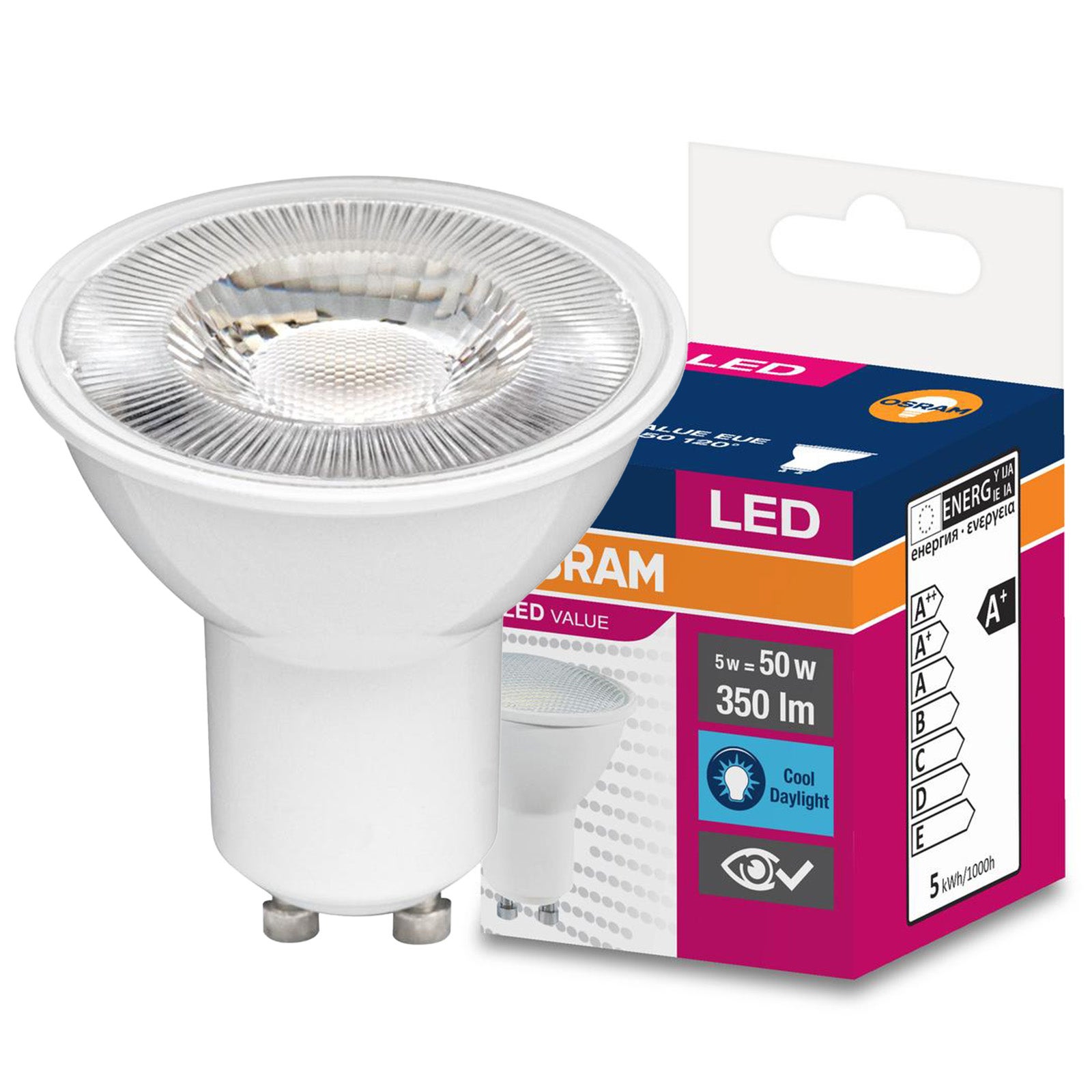 Żarówka LED PAR16 Reflektor GU10 4.5 W = 35 W 350 lm 6500K Zimna biel 120st VALUE Osram