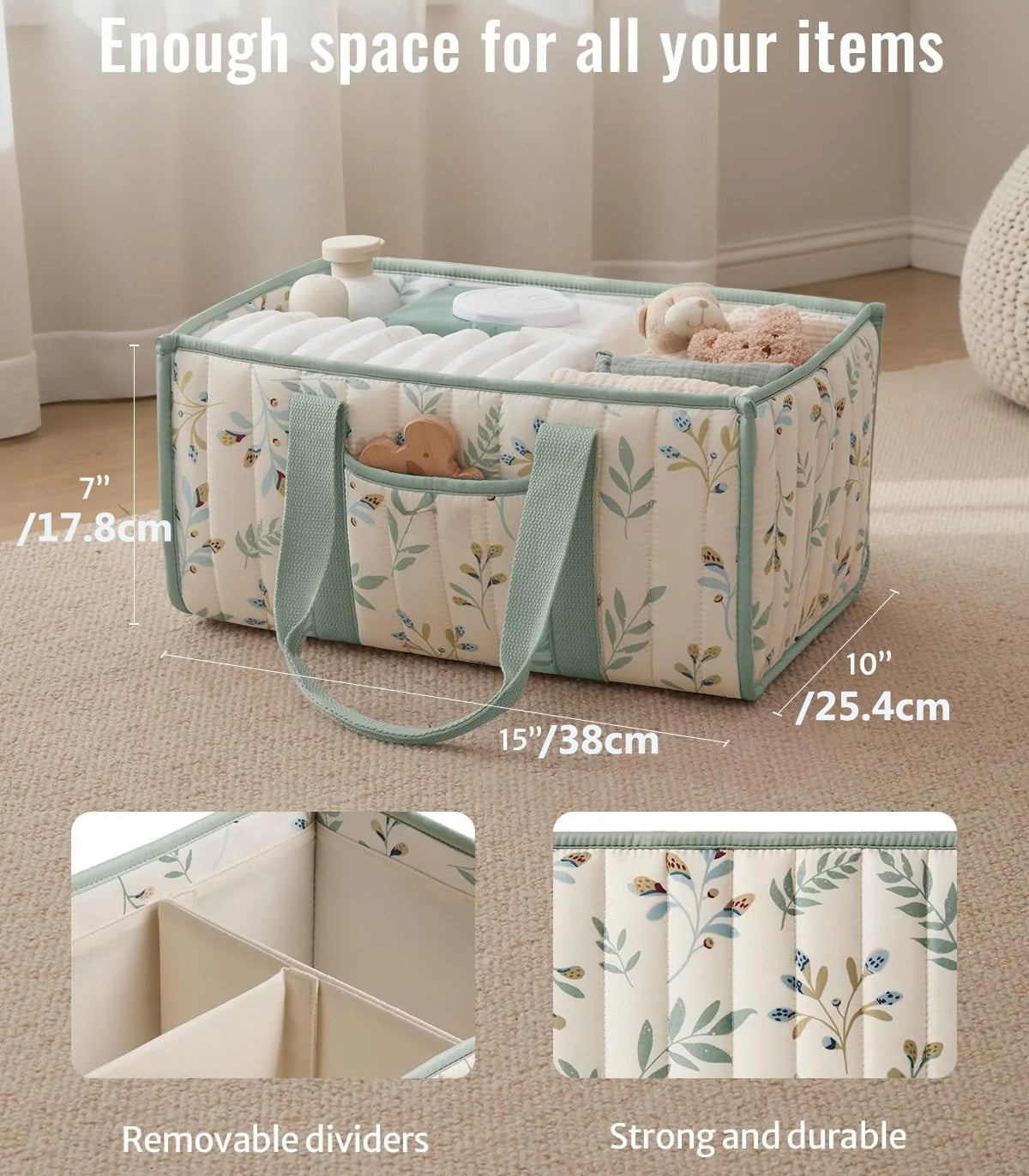 Kodomoore Cesta per pannolini – Cesto portaoggetti in corda di cotone per articoli essenziali per neonati – Organizer portatile per fasciatoio, cameretta o auto – cestino regalo per baby shower