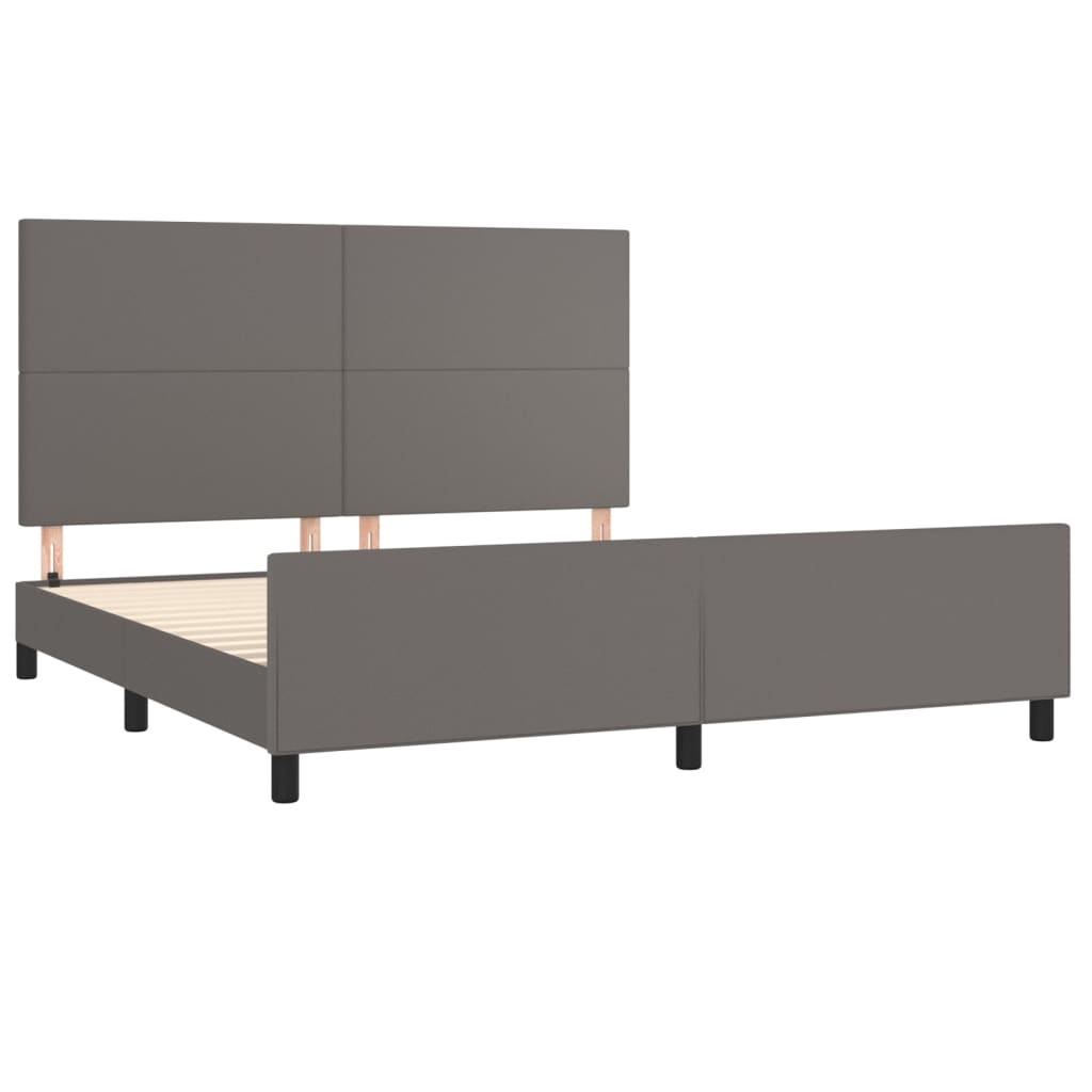 Cadre de lit sans matelas gris similicuir - 4