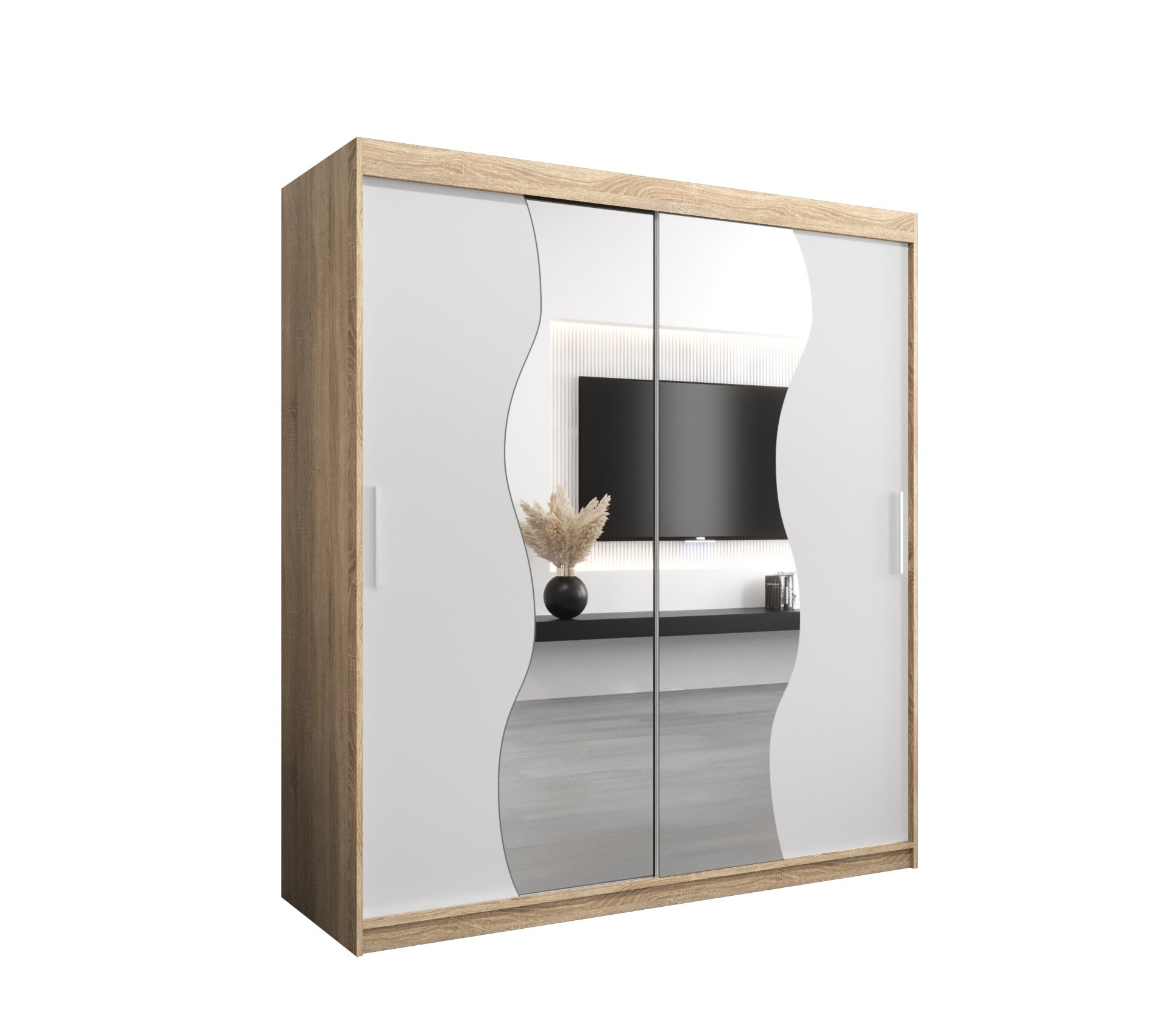 Szafa przesuwna garderoba MADRYT 180 x 62 x 200 cm Sonoma + Biały - Abiks Meble