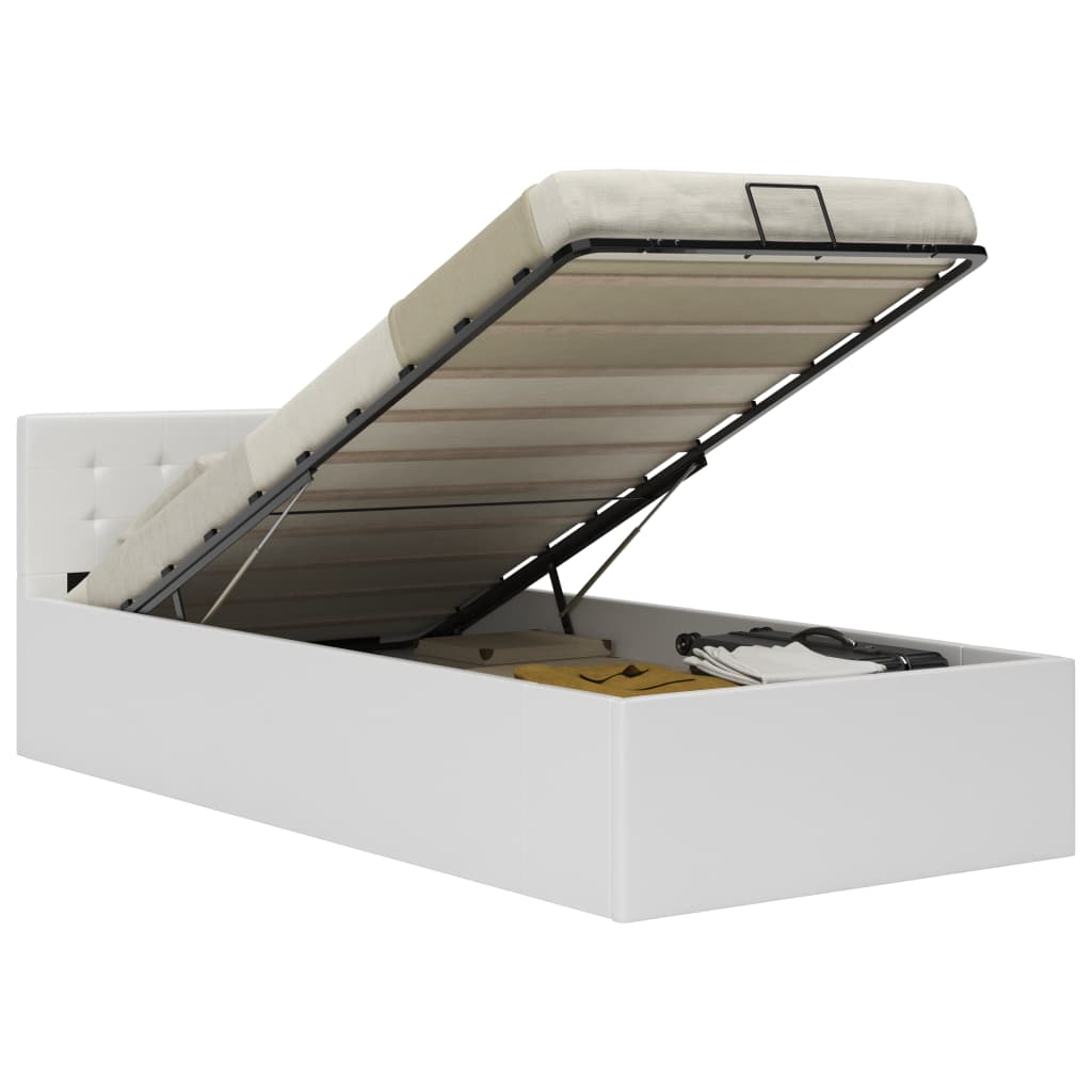 Vidaxl , Cama Con Almacenaje Hidráulica De Piel Sintética 90 X 200 Cm Blanca , Leroy Merlin