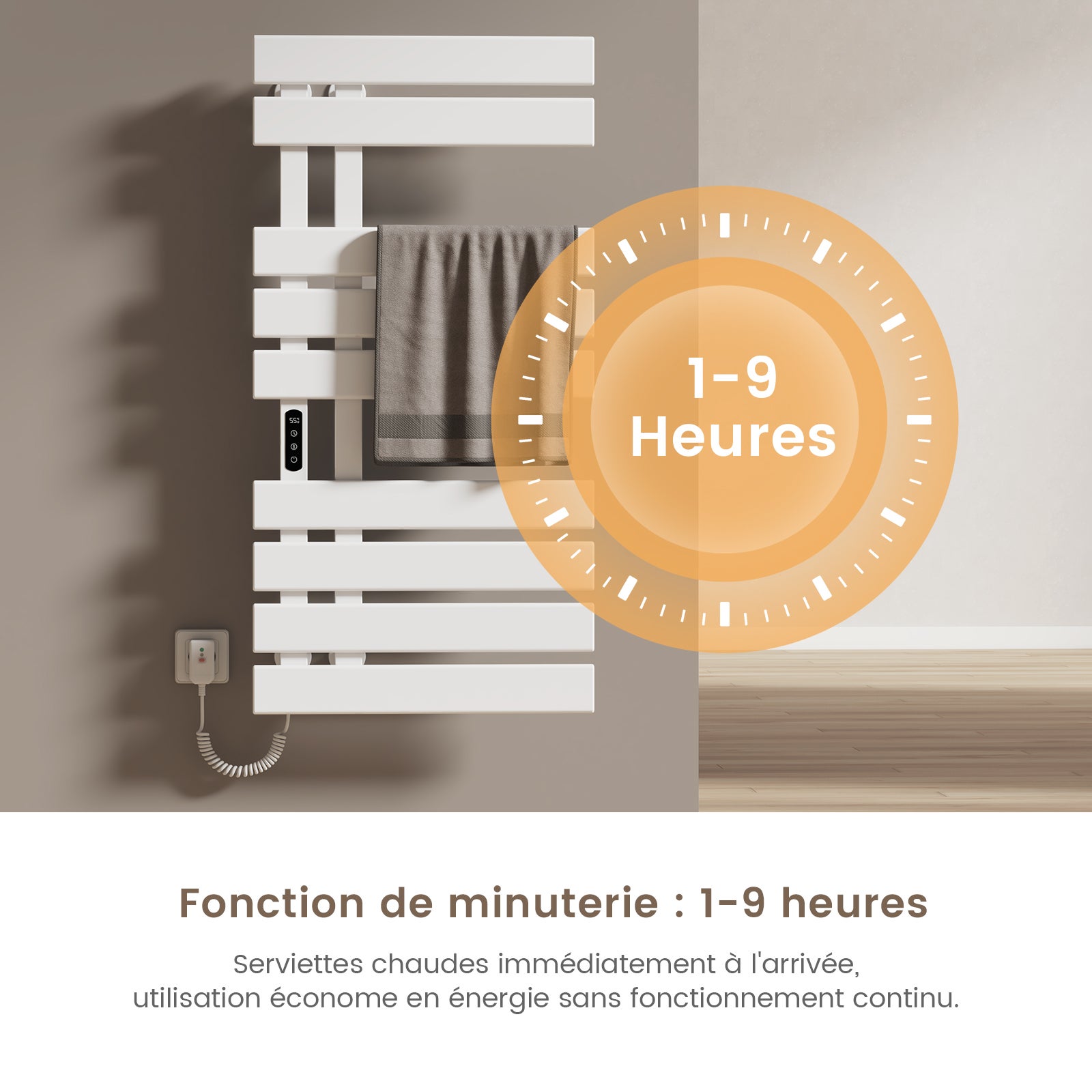 EMKE Sèche-serviettes Électrique Connecté - Blanc Brillant - Écran Tactile & WiFi (Tuya/Alexa) - 1000 x 500 mm, 320 W - 6