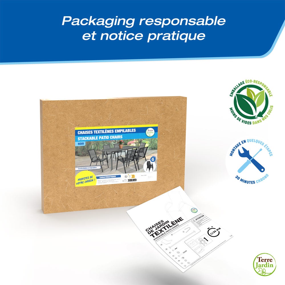 Chaises de jardin empilables textilène x6 Unité Noir - 6