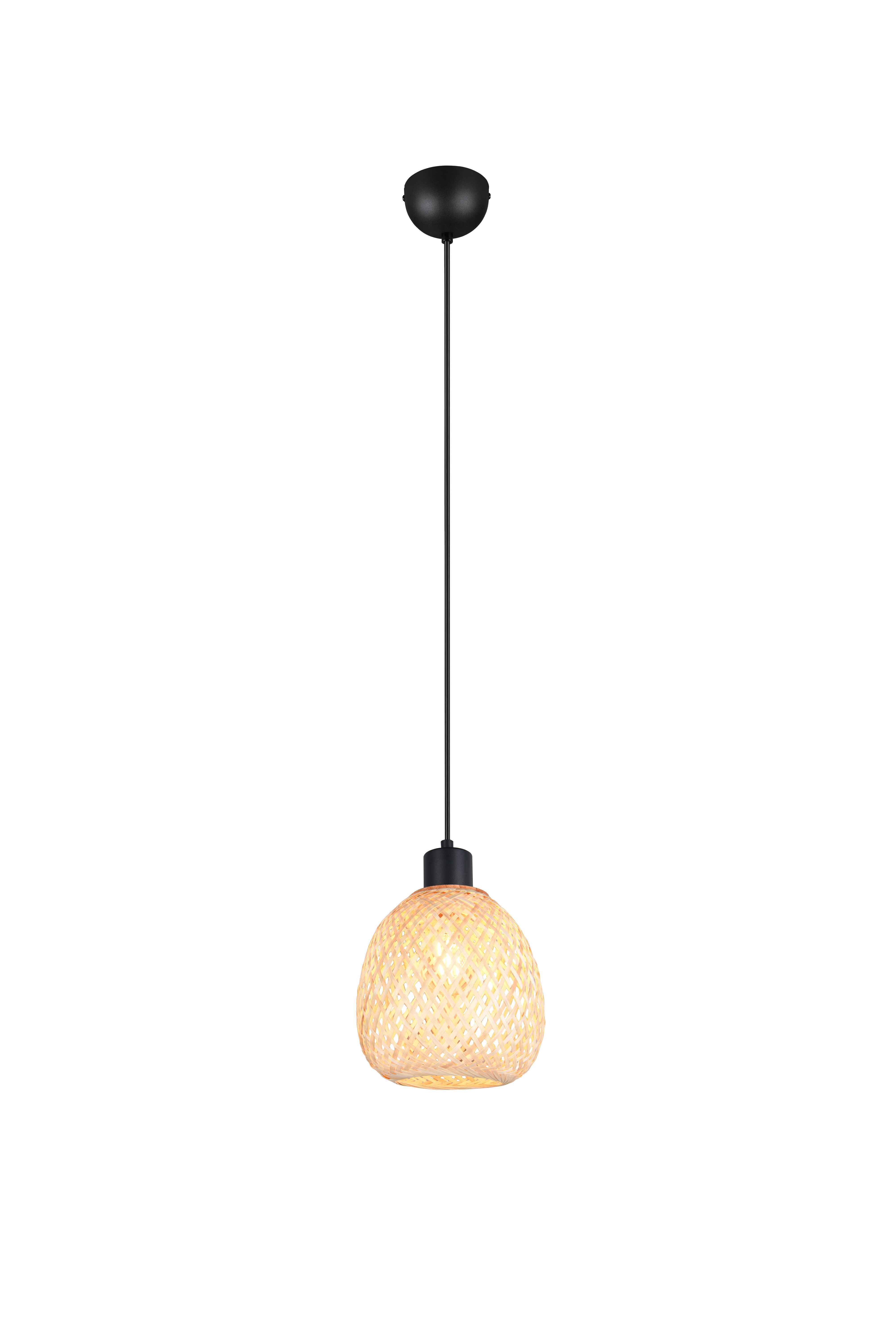 Lampa wisząca Amelie jasne drewno-czarny mat 1xE27x10W boho wym: 150 x 18 x 18 cm bambus RL