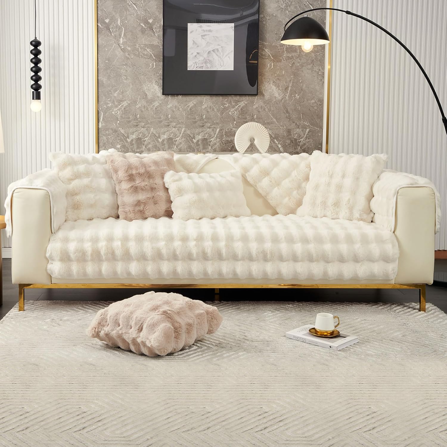 Fodera per cuscino per divano in peluche spesso e morbido (beige