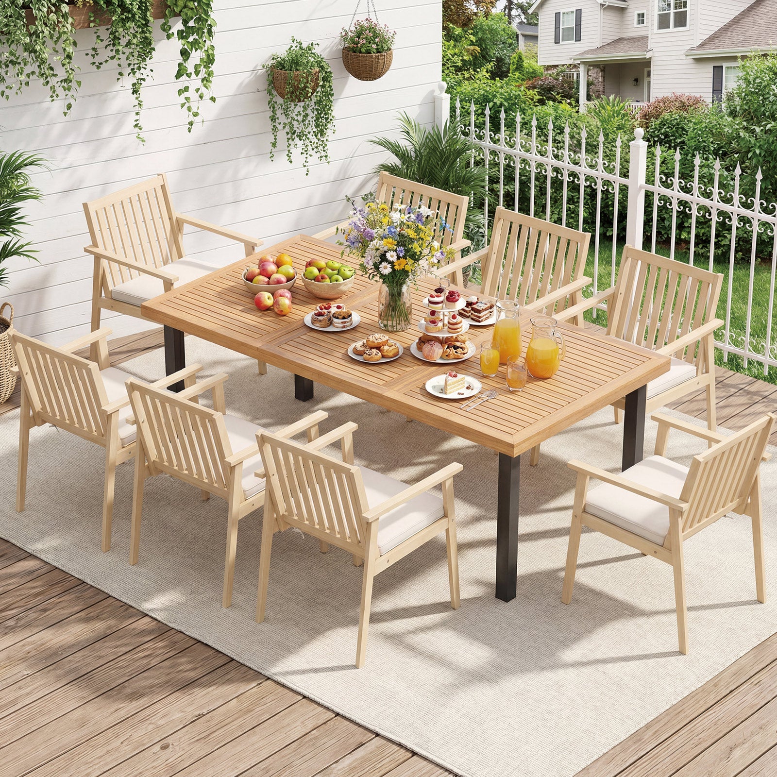 2 Chaises de Jardin, Chaises d'Extérieur en Bois d'Acacia avec Coussin Rembourré Amovible, Accoudoirs, Charge 180 kg, Mobilier de Bistrot, Beige - 7