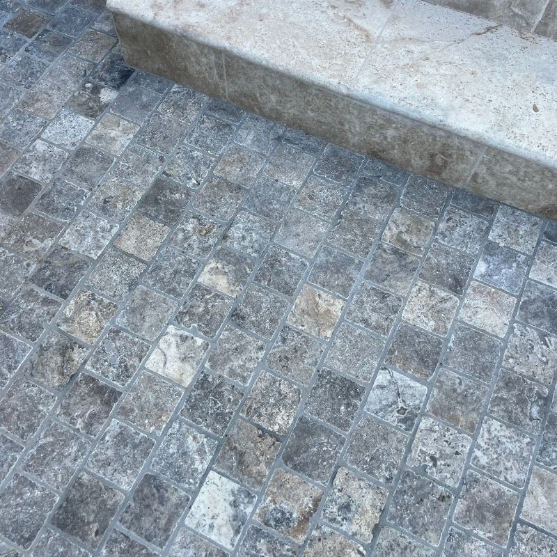 Pavé Travertin Gris Silver 1er choix Vieilli 15x15x3 cm - Boîte de 1m² - 3