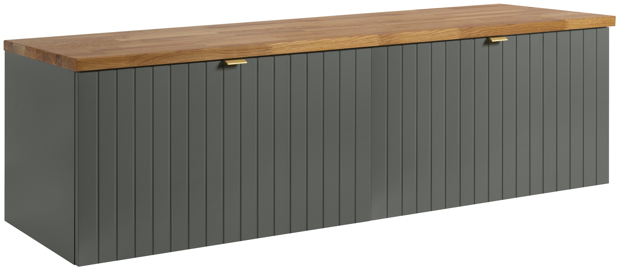 Szafka łazienkowa HARMO 161 cm zielona lakierowana blat dąb frezowany front