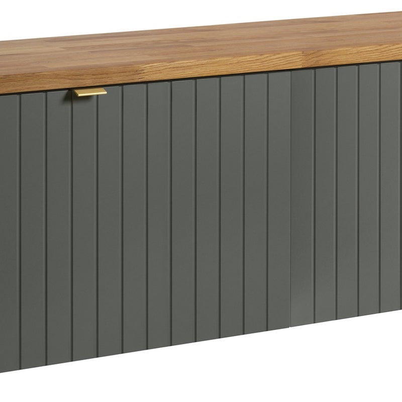 Szafka łazienkowa HARMO 161 cm zielona lakierowana blat dąb frezowany front