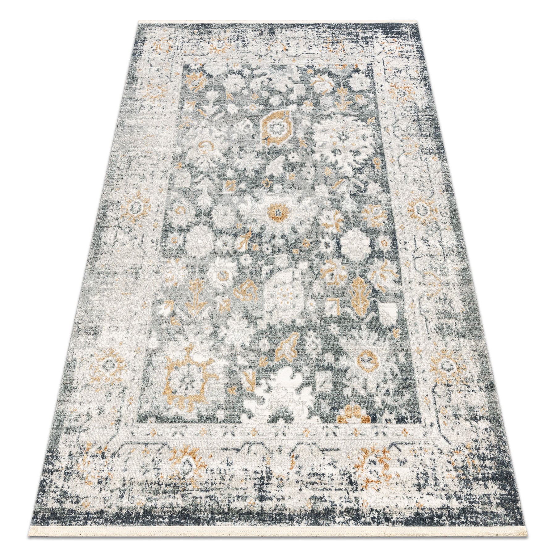 Dywan DISTIN 0835A szary / jasnoszary / biały nowoczesny - Ornament, ramka, vintage, frędzle 160x230 cm