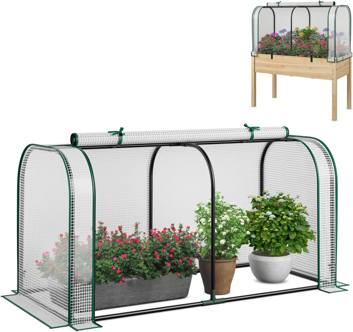 Szklarnia Ogrodowa z Rolletą, 118 x 55 x 60 cm, Wodoodporna i Chroniąca przed Słońcem Osłona PE, Kompatybilna z Podwyższonym Łóżkiem Ogrodowym (Biała)