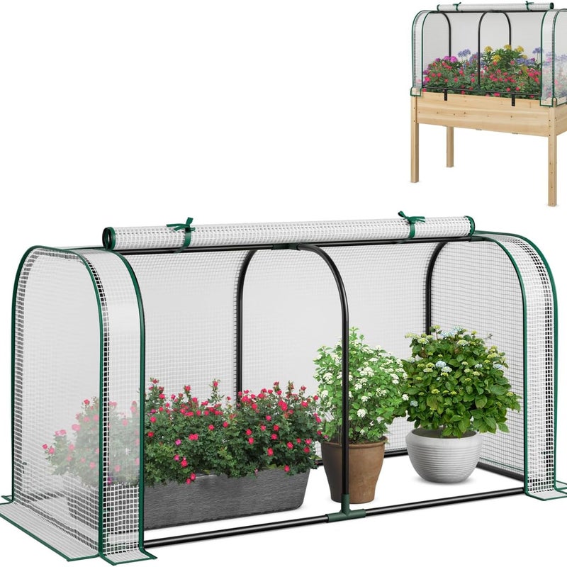 Szklarnia Ogrodowa z Rolletą, 118 x 55 x 60 cm, Wodoodporna i Chroniąca przed Słońcem Osłona PE, Kompatybilna z Podwyższonym Łóżkiem Ogrodowym (Biała)