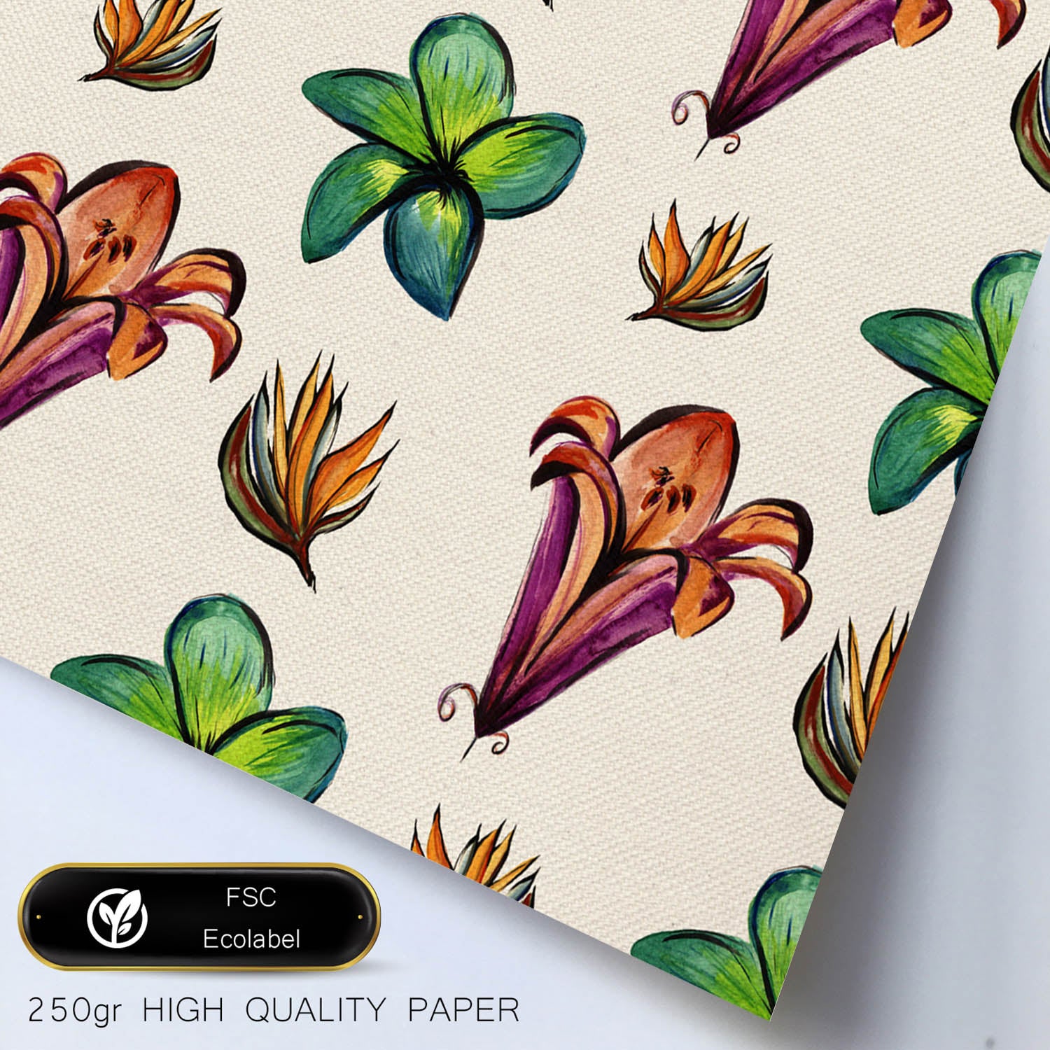 Affiche De Fleur Et De Nature. Fleurs Fraîches Carrées Carrées, Illustrées De Dessins De Couleur. Cadre En Bois Clair - 2