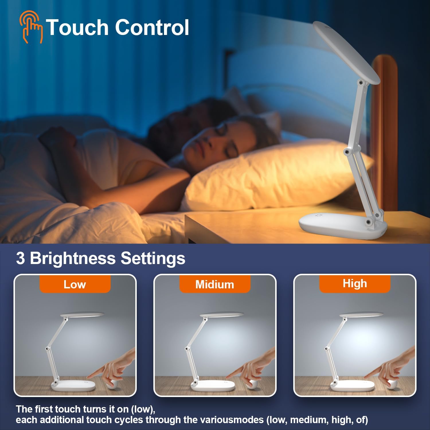 NICOLA Lampe de bureau sans fil LED, lampe de bureau pliante rechargeable, température de couleur 3000K-4500K-6500K, lampe de bureau tactile rotative - 2