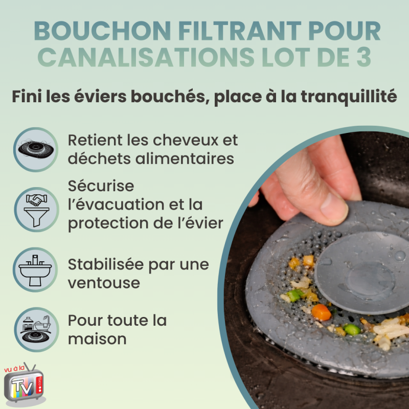VENTEO - Bouchon Evier Cuisine X 3 | Bouchon Evier Filtrant pour Canalisations | Attrape Cheveux Douche et Lavabo | Système de Rétention des Impuretés - 2