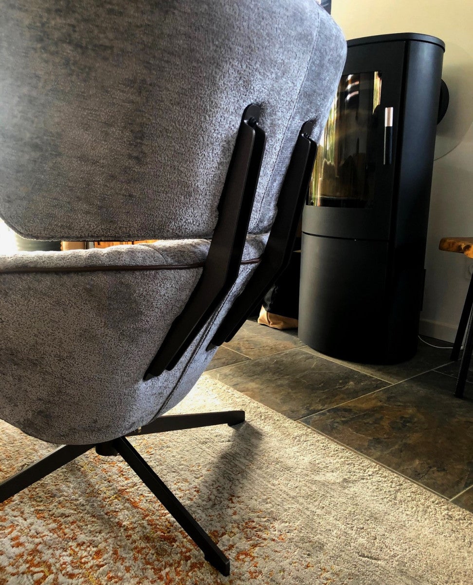 Poltrona girevole in velluto grigio - 5