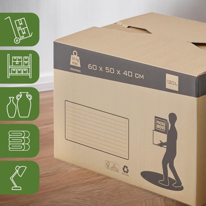 Pack and Move - Lot 20 cartons déménagement automatique - 60 x 50 x 40 cm - Poignées renforcées - 6