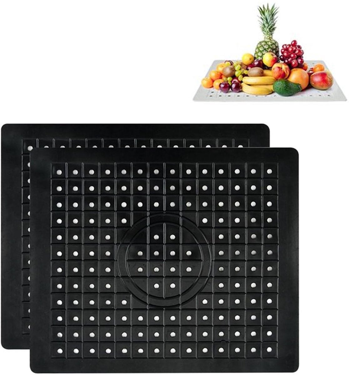 Zestaw 2 mat do zlewu 31 x 26 cm Czarny - Prostokątny - Akcesoria kuchenne - Ochrona zlewu - Podkładka pod szklankę - Mata gumowa