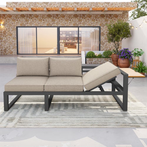 Sofá modular exterior ferro cinza, encostos/braços reclináveis, balde gelo, almofadas 10cm, jardim/varanda/piscina - 5