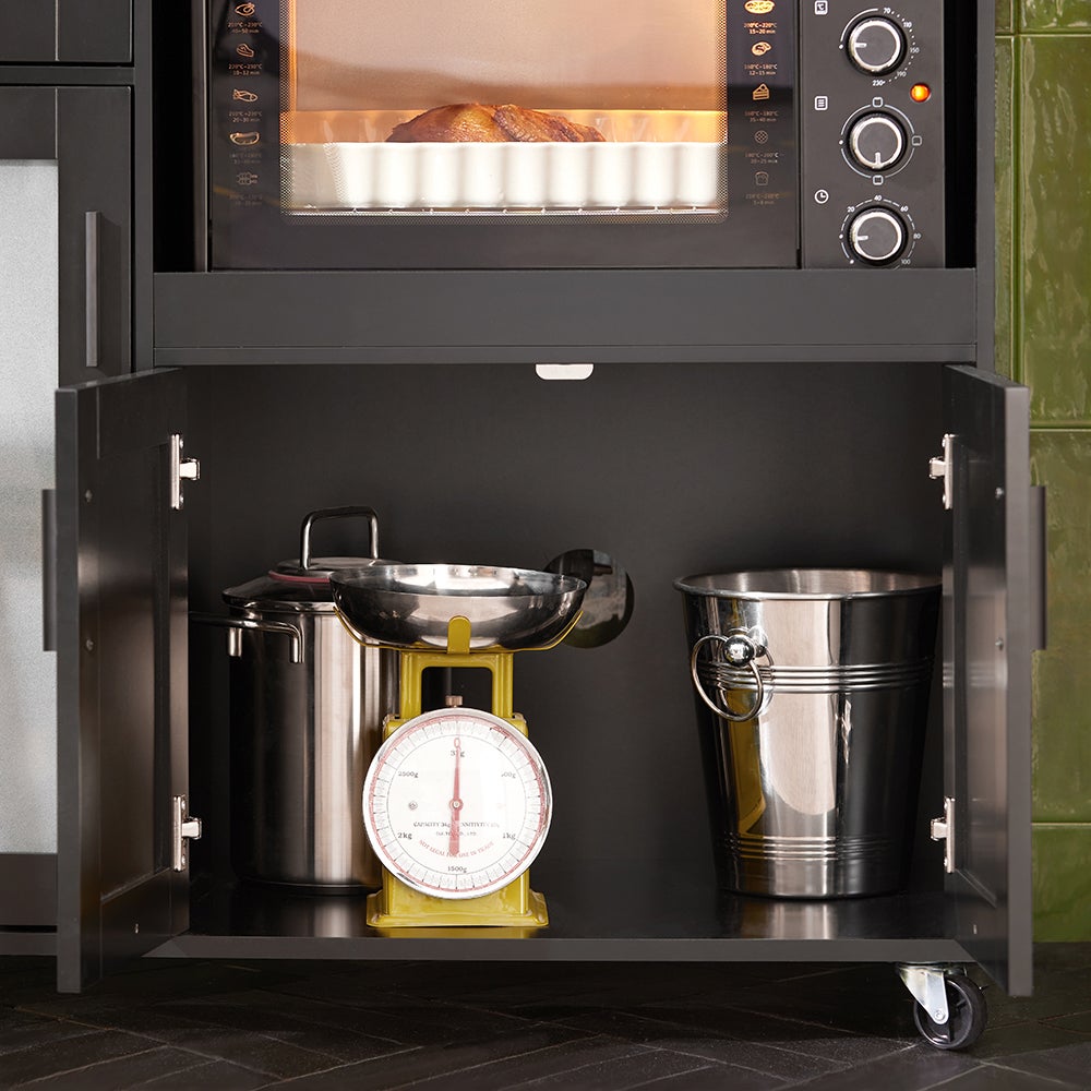 SoBuy FSB78-SCH Meuble Micro-Ondes Buffet Commode sur roulettes avec 3 Portes, 1 Tiroir, 1 Compartiment, pour Cuisine, Salle à Manger, Salon - 6