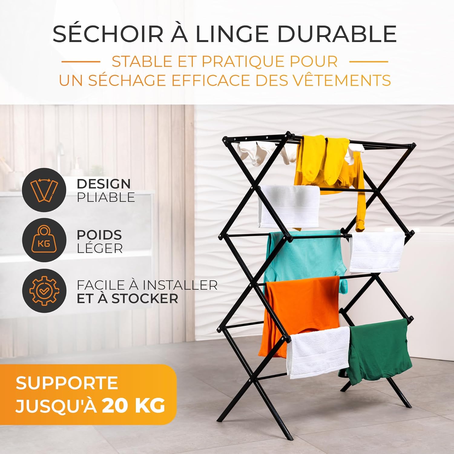 Etendoir Linge Intérieur et Extérieur, Séchoirs à Linge Pliable et Extensible Peu Encombrant, Grande Capacité Seche Linge Etendoir avec Roues, Etandoire à Linge Intérieur Pliant,112* 112* 125CM, Sécha