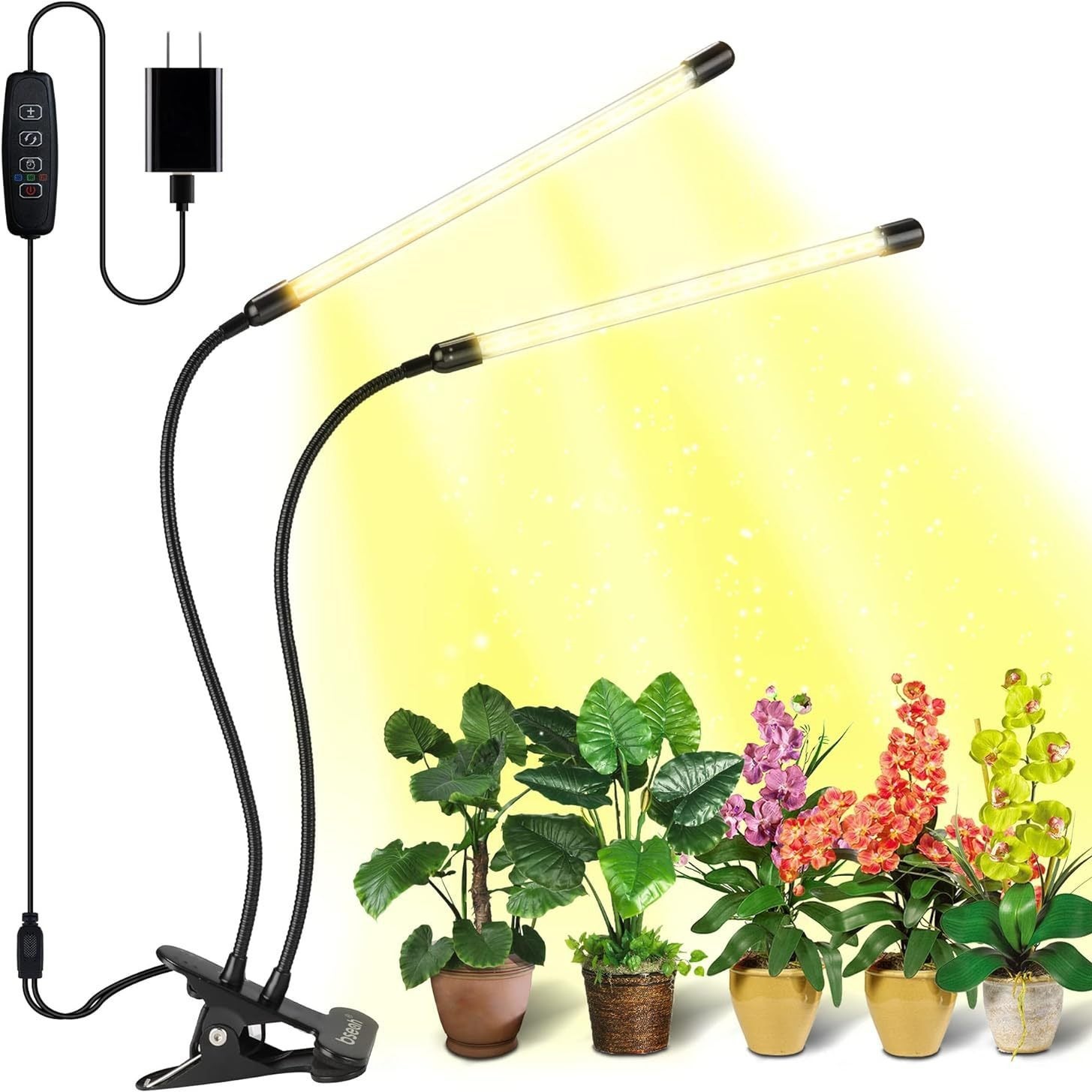 Pełnospektralna lampa LED z klipsem do uprawy roślin doniczkowych, z czerwonymi i białymi diodami LED, 2 głowice