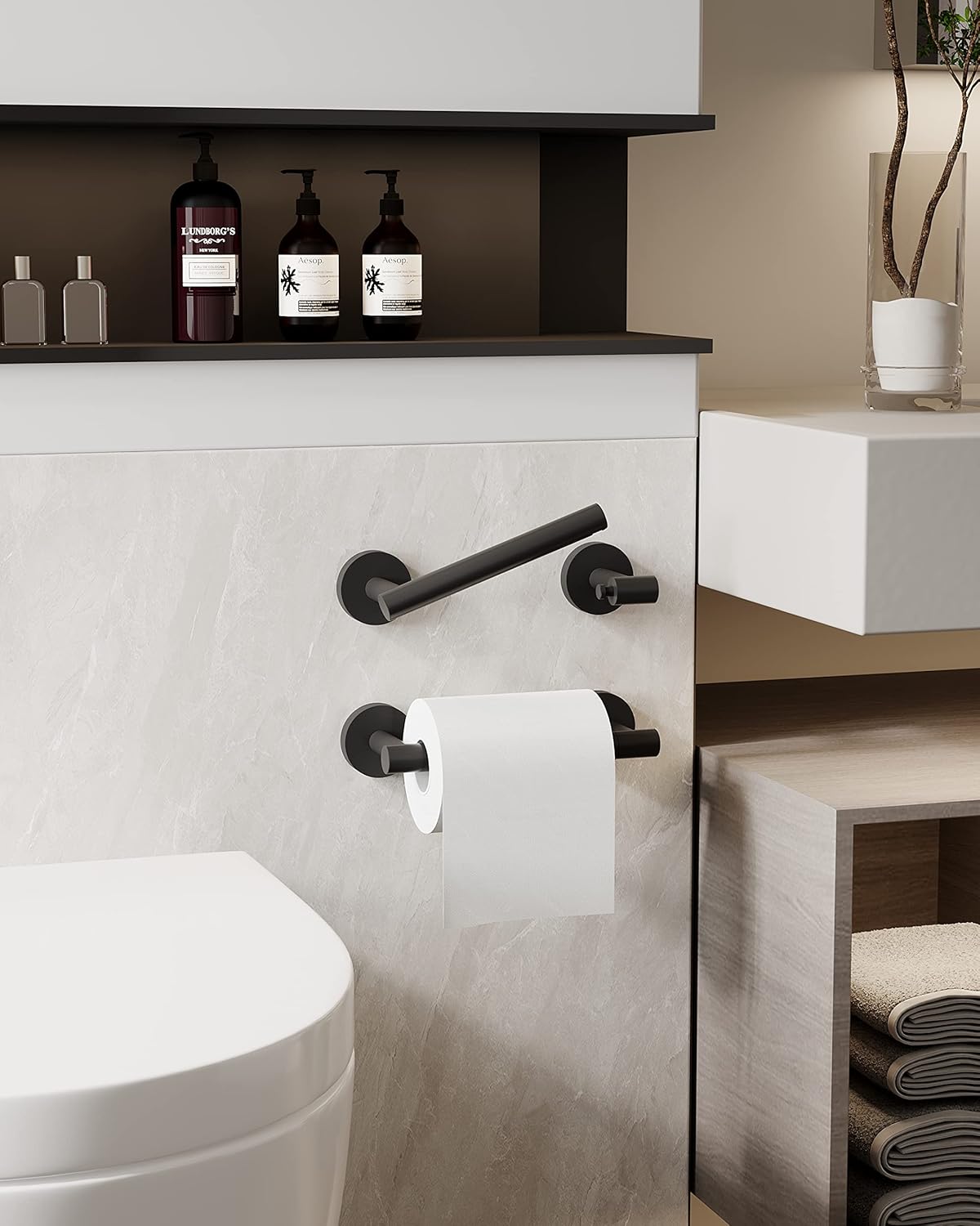 Szary uchwyt na papier toaletowy 21 x 9 x 5 cm, 2-kolumnowy obrotowy uchwyt na papier toaletowy ze stali nierdzewnej, ruchomy uchwyt ścienny