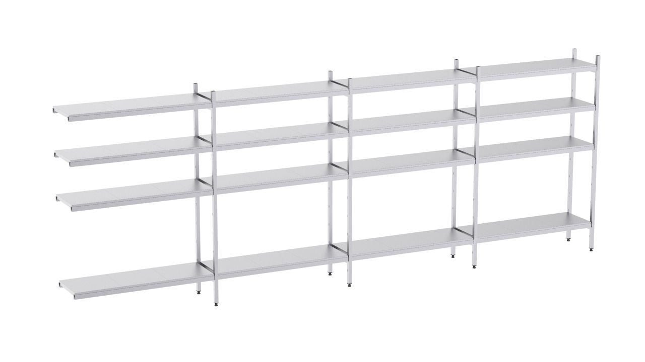 Rayonnage en acier inoxydable d'angle 4690x400 lisse 4 niveaux- DISTFORM - KIT02477 main image 1
