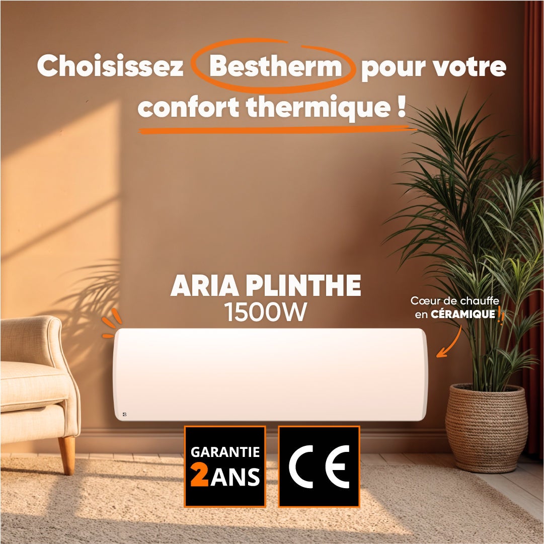 Radiateur électrique fixe à inertie sèche céramique 1500W Bestherm ARIA plinthe blanc - 3