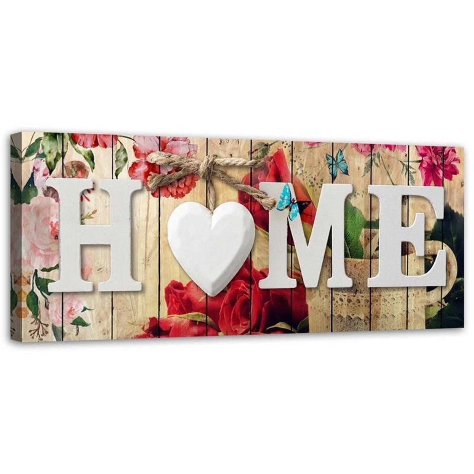 Obraz na płótnie, Napis Home i rustykalne tło w kwiaty 90x30