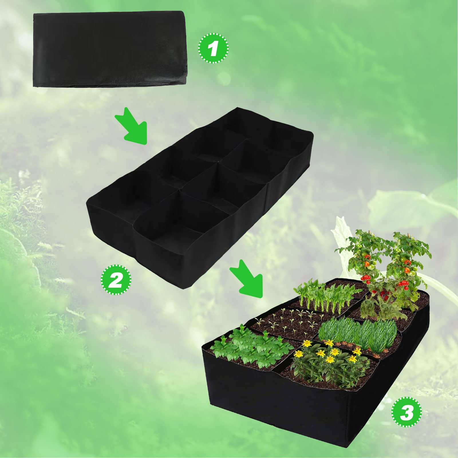 Sac de Plantation Non Tissé, Sac de Culture Rectangulaire, 8 Grilles Sacs à Plantes,Sacs de Culture de Plantes pour Plusieurs légumes, Fleurs - 3