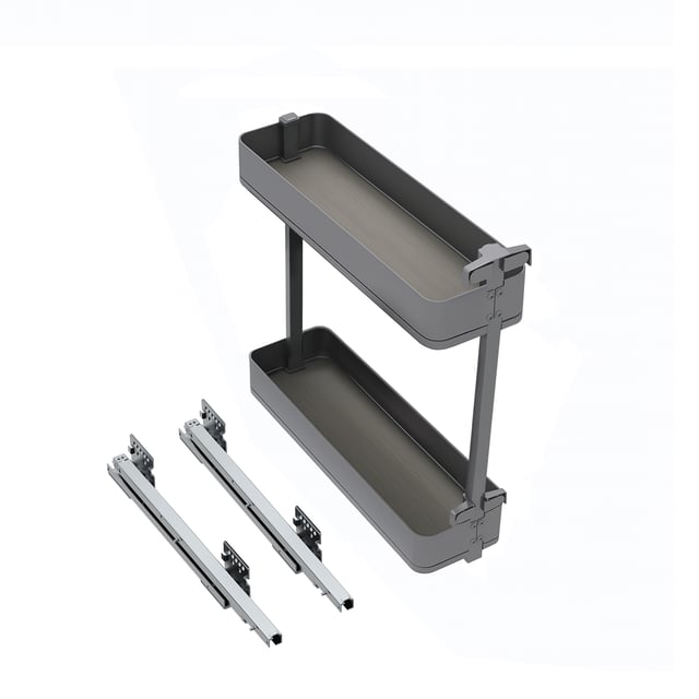 Emuca Portabottiglie laterale estraibile Harmony con chiusura soft, Modulo larghezza 200mm altezza 700mm, Acciaio e Legno, Grigio antracite