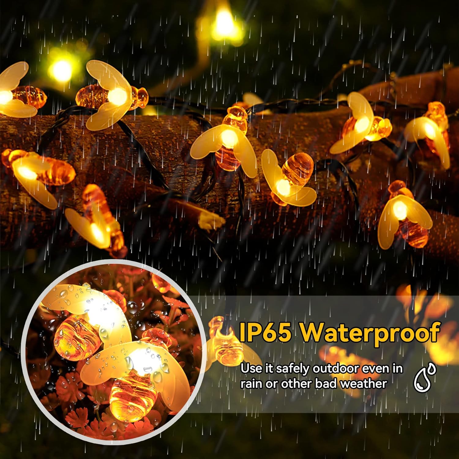 Filo Luci Solari A Forma Di Ape 20 LED – 5 Metri, 8 Modalità, Impermeabile Per Giardino E Festa