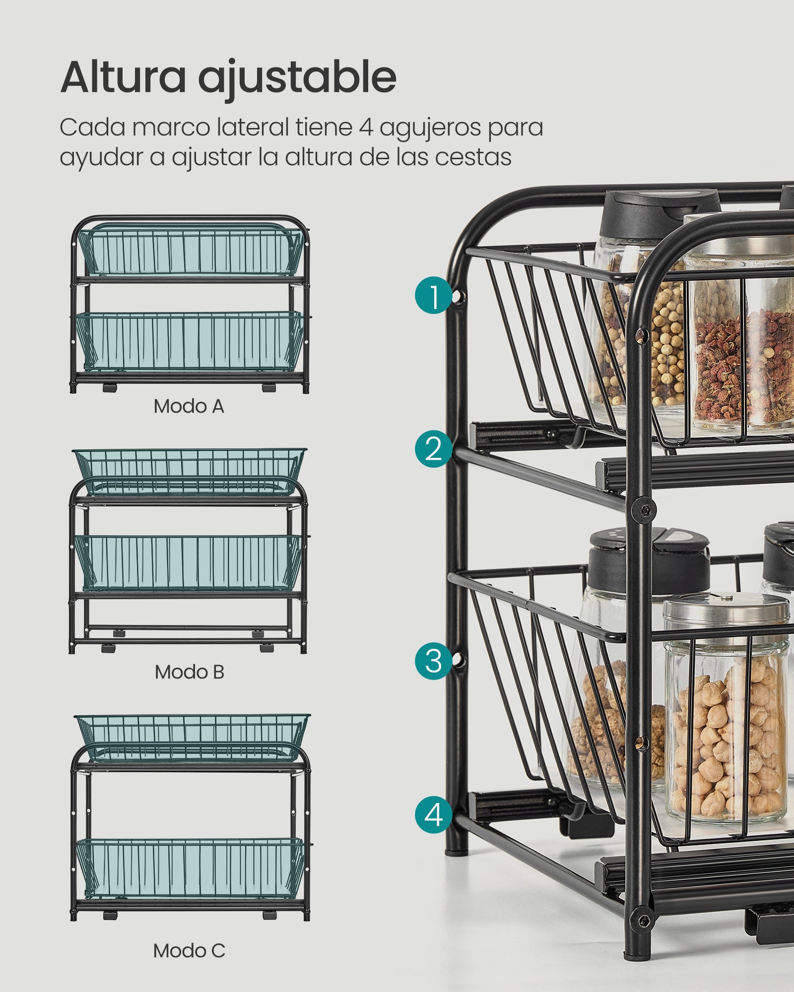 Organizador de cocina, Estantería de 2 Niveles Extraíbles para Armario, Apilable bajo Fregadero, con Cajones, Negro - 4